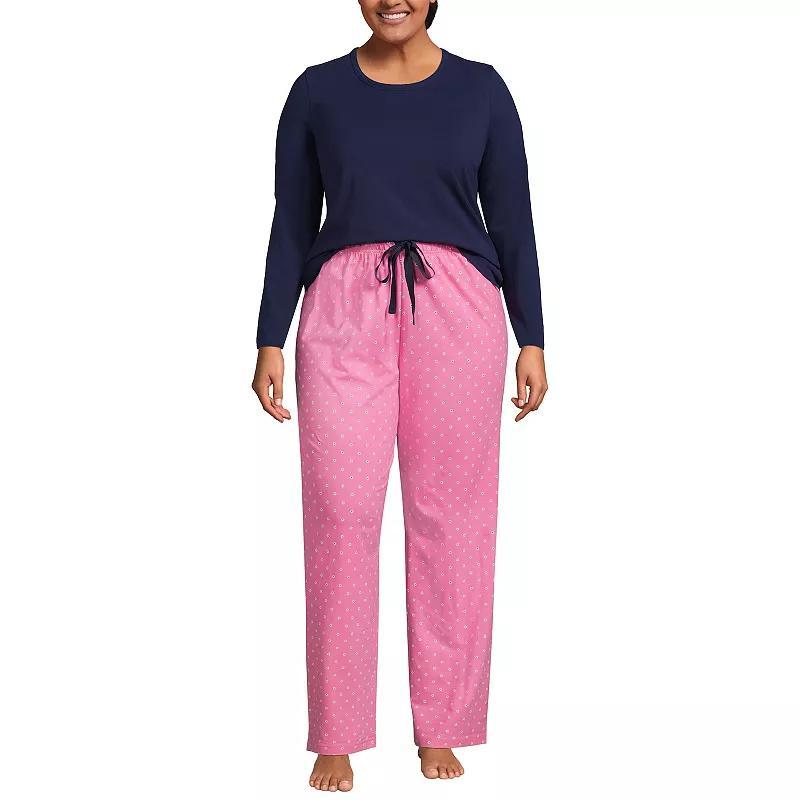 Plus Size Lands End Knit Pajama Top & Pajama Pants Sleep Set, Womens Blue Tiny Flowers Product Image