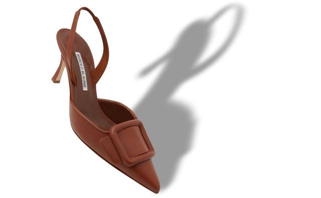 MAYSLI Brown Nappa Leather Slingback Pumps Product Image