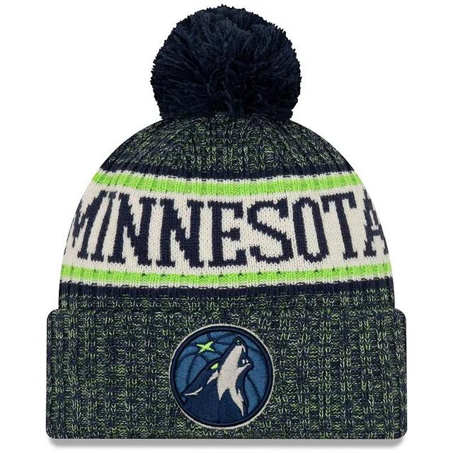 Mens New Era Minnesota Timberwolves Sport Cuffed Knit Hat with Pom, Blue Product Image