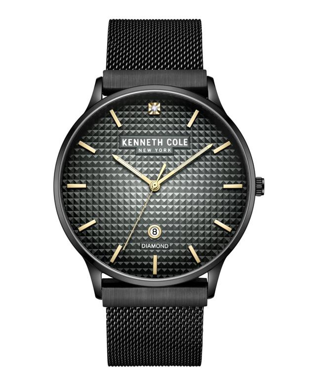 Kenneth Cole New York Mens Diamond Accent Dial Black Stainless Steel Mesh Band Watch 42mm - Black Product Image