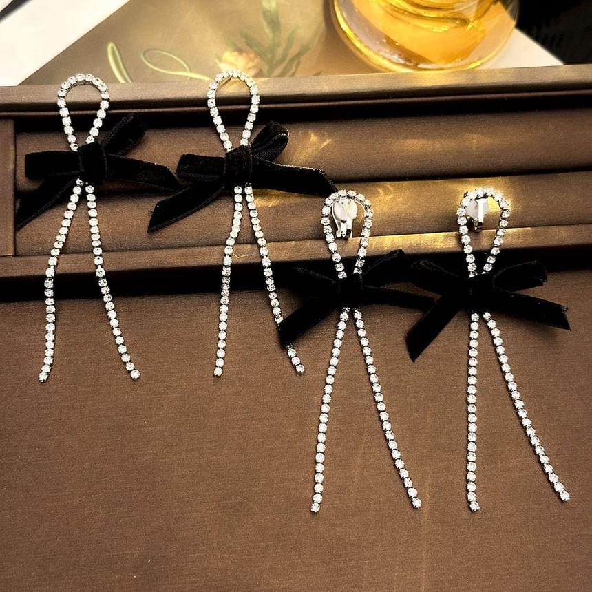 Bow Rhinestone Drop Earring Product Image