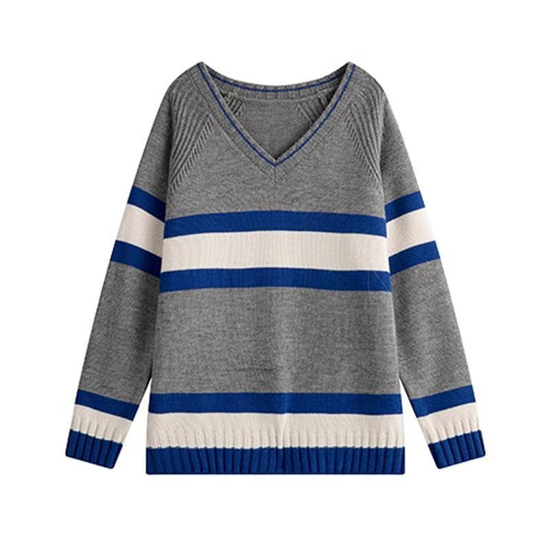 V-Neck Color Block Oversized Sweater Product Image