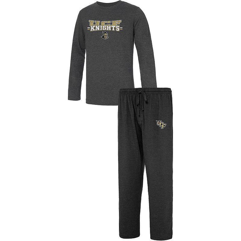 Mens Concepts Sport Black/Heathered Charcoal UCF Knights Meter Long Sleeve T-Shirt & Pants Sleep Set Product Image