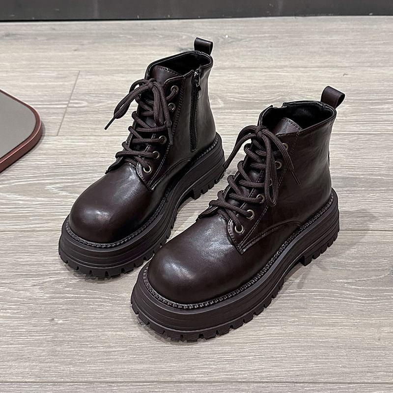 Faux Leather Platform Short Boots Product Image