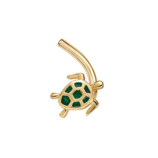 Lila Moon 14k Gold Green Enamel Turtle Curved Nose Ring Stud, Womens Product Image