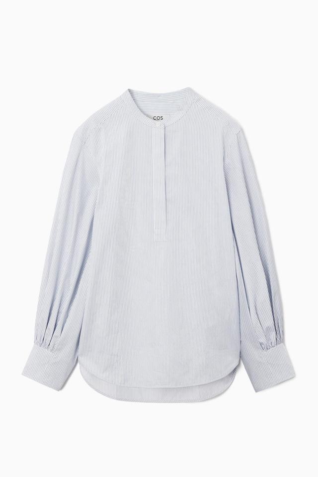 GATHERED GRANDAD-COLLAR BLOUSE Product Image