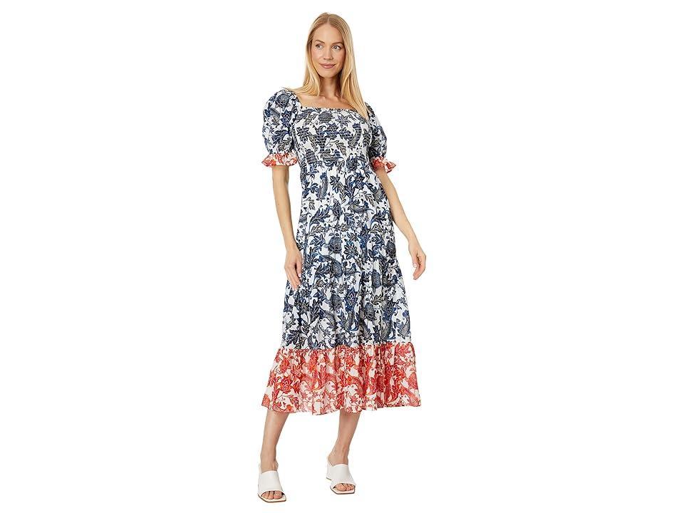 Tommy Hilfiger Women's Batik Floral Colorblocked Smocked Dress - Sky Captain Multi Product Image