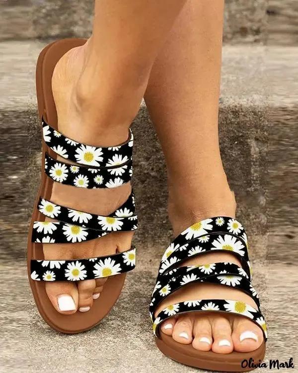 Olivia Mark – Daisy-Printed Round Toe Slippers Product Image