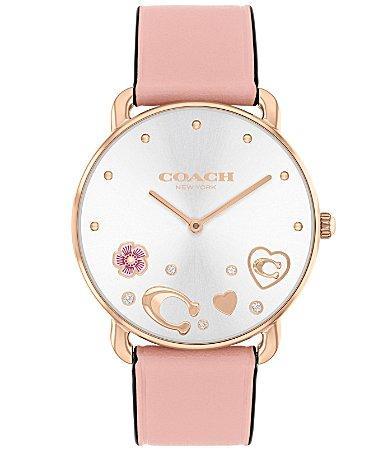 COACH Womens Crystal and Heart Embellished Elliot Quartz Analog Pink Leather Strap Watch Product Image