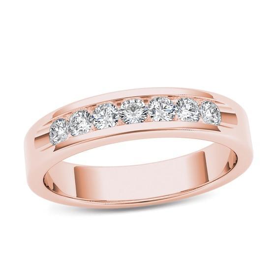 Men's 1/2 CT. T.w. Diamond Seven Stone Wedding Band in 14K Rose Gold Product Image