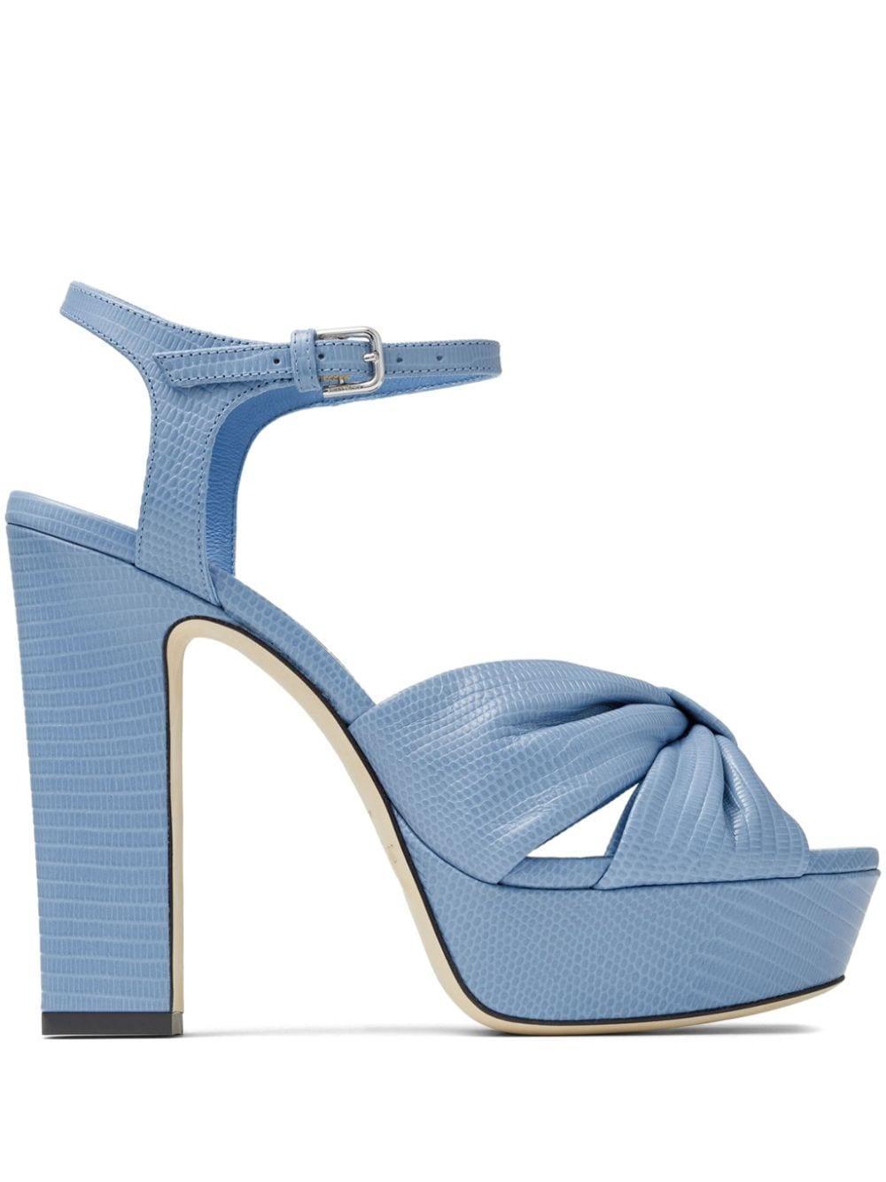 Heloise Embossed Ankle-strap Platform Sandals In Blue Product Image