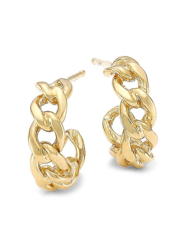 Womens Heavy Metal 14K Yellow Gold Medium Curb Chain Huggie Earrings Product Image