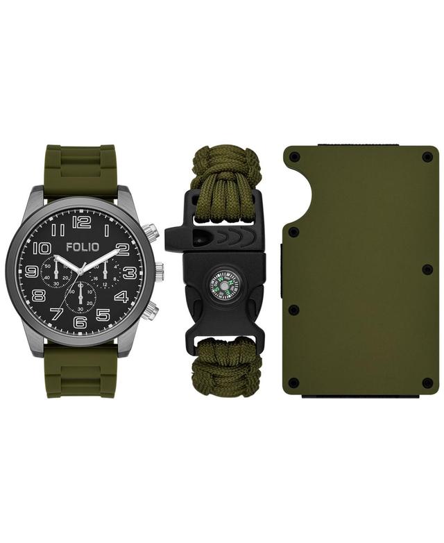 Folio Mens Three Hand Green Silicone Watch 45mm Gift Set Product Image