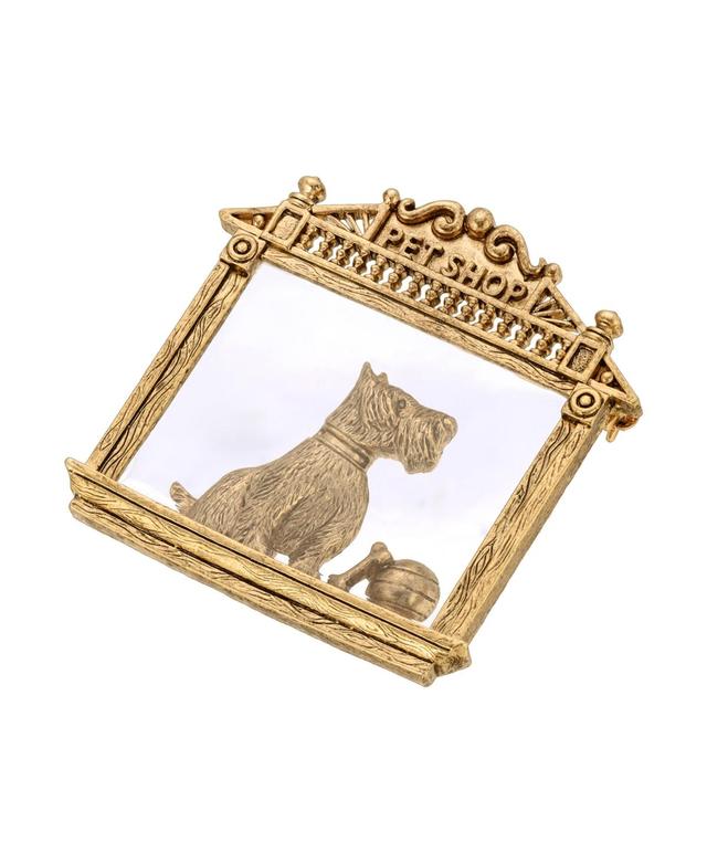 1928 Gold Tone Dog in Pet Shop Window Pin, Womens Product Image