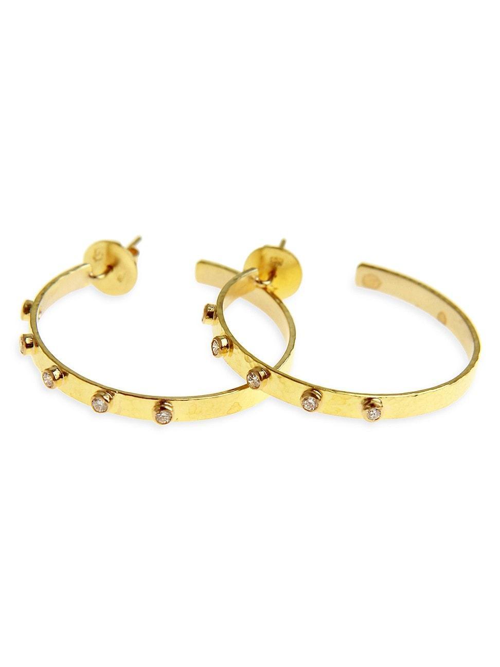 Womens Hammered 19K Yellow Gold & Diamond Ribbon Hoop Earrings Product Image