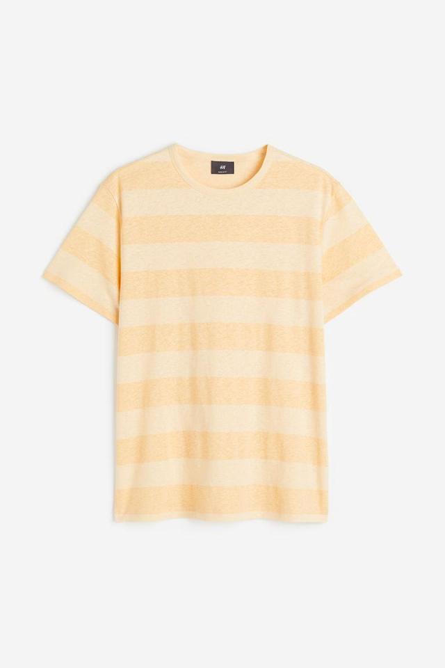 H & M - Regular Fit Linen-blend T-shirt - Yellow Product Image