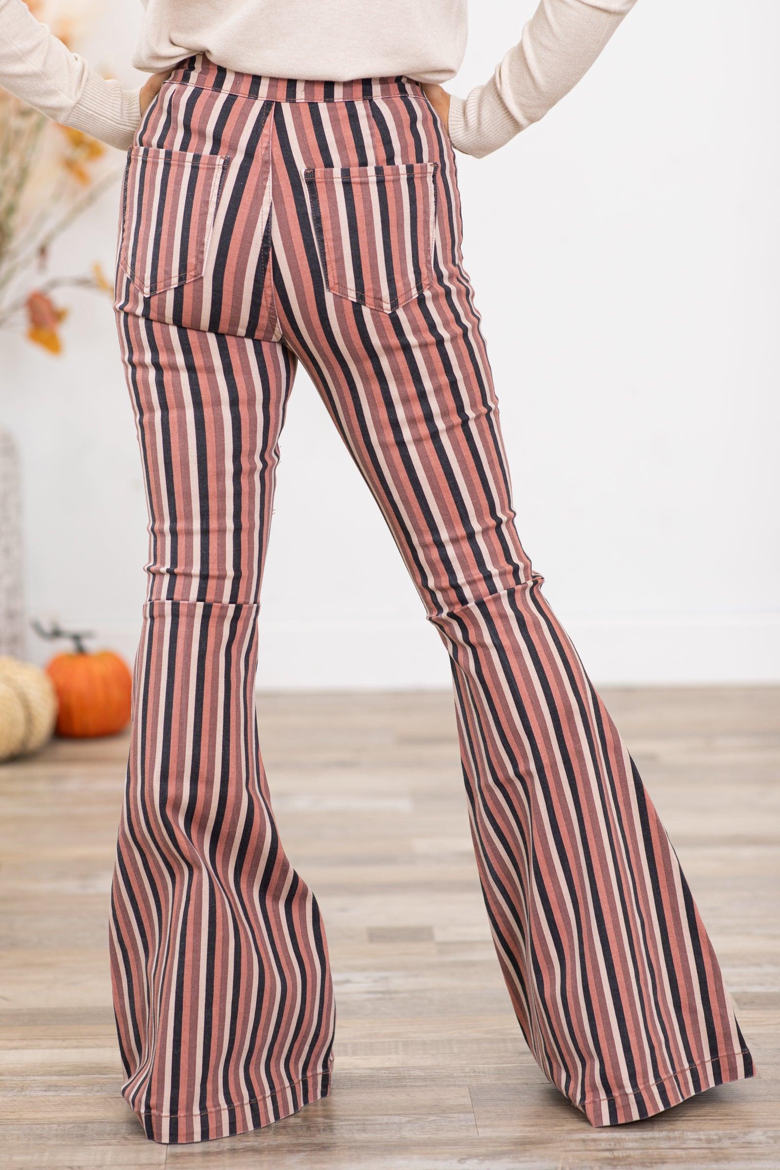 KanCan Terra Cotta Stripe Flare Jeans Product Image