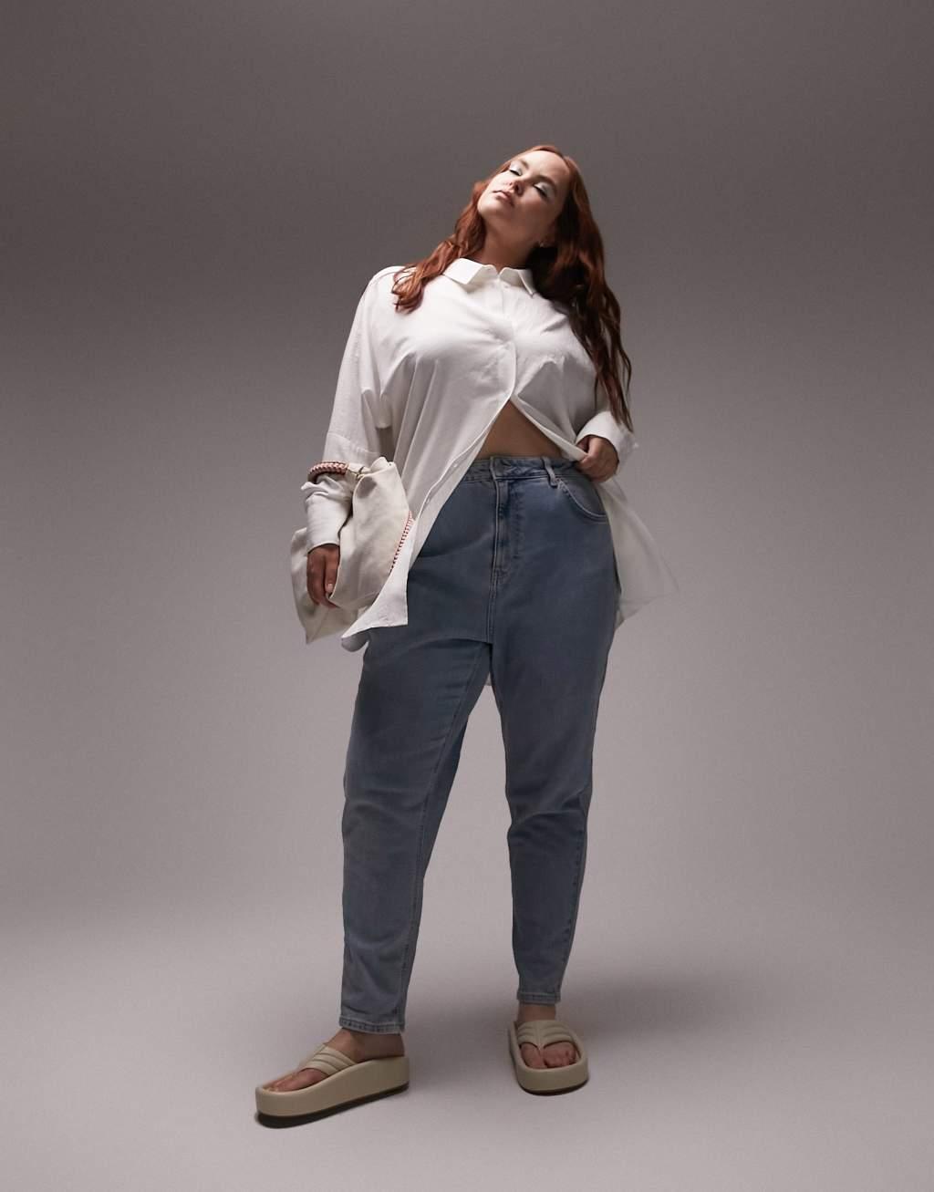 Topshop Curve seersucker shirt in white  Product Image