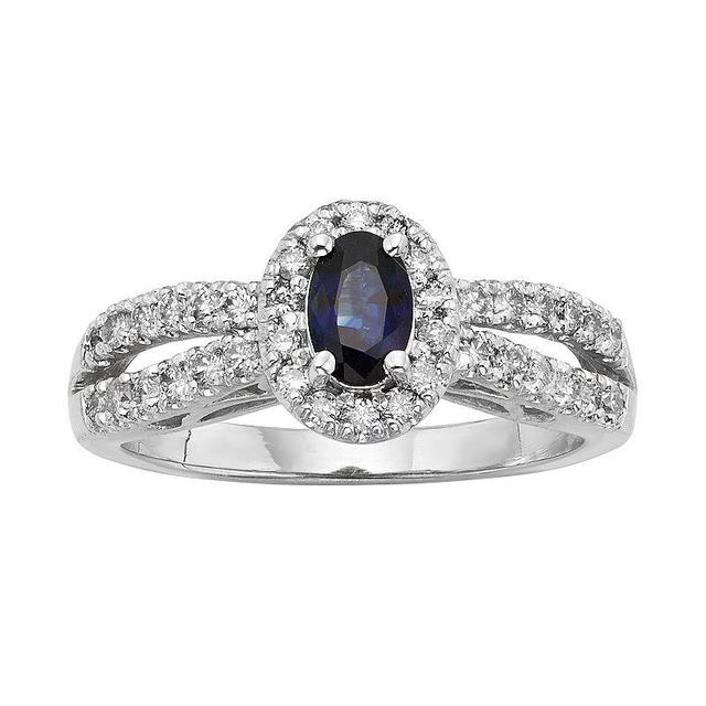 The Regal Collection Sapphire & 1/2 Carat T.W. IGL Certified Diamond 14k White Gold Tiered Oval Halo Ring, Womens Blue Product Image