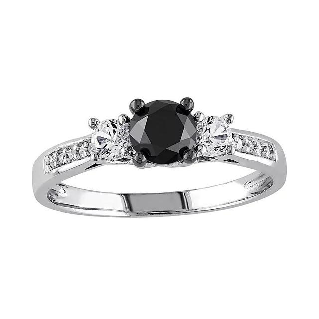 Stella Grace 4/5 Carat T.W. Black and White Diamond, and Lab-Created White Sapphire 10k White Gold 3-Stone Ring, Womens Product Image