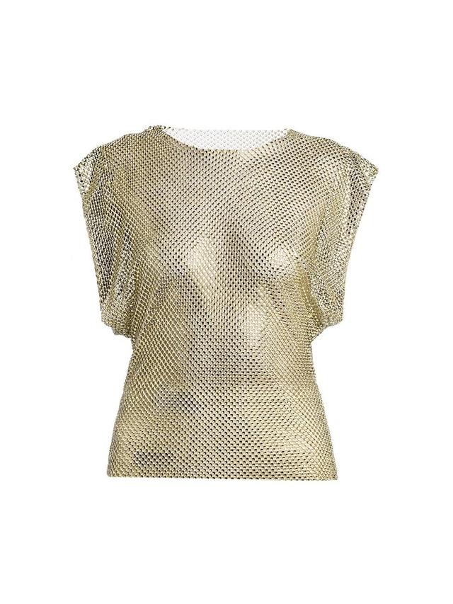 Womens Rhinestone Mesh Cap-Sleeve Top Product Image