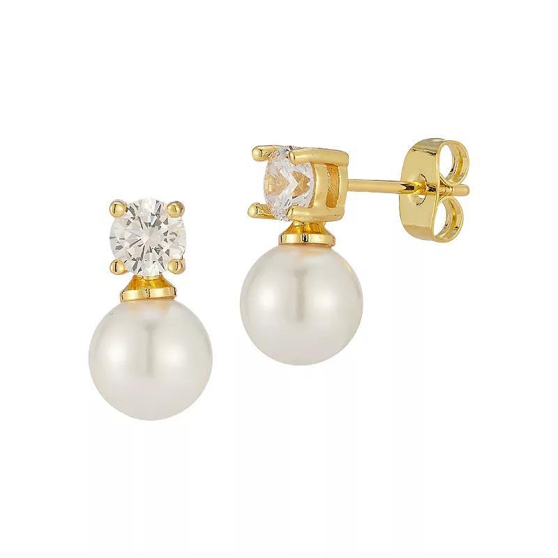 WINX 18k Gold Plated Cubic Zirconia & Freshwater Cultured Pearl Earrings, Womens, Gold Tone Product Image