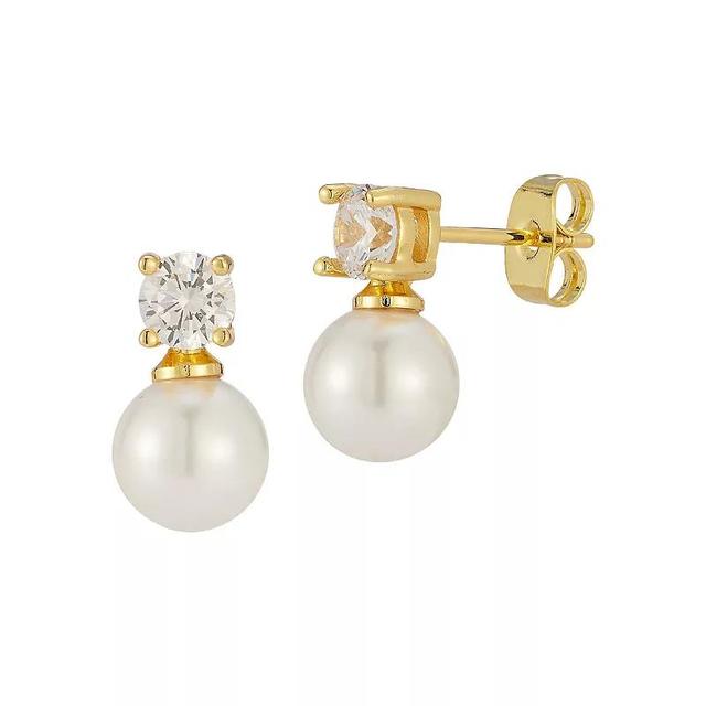 WINX 18k Gold Plated Cubic Zirconia & Freshwater Cultured Pearl Earrings, Womens, Gold Tone Product Image