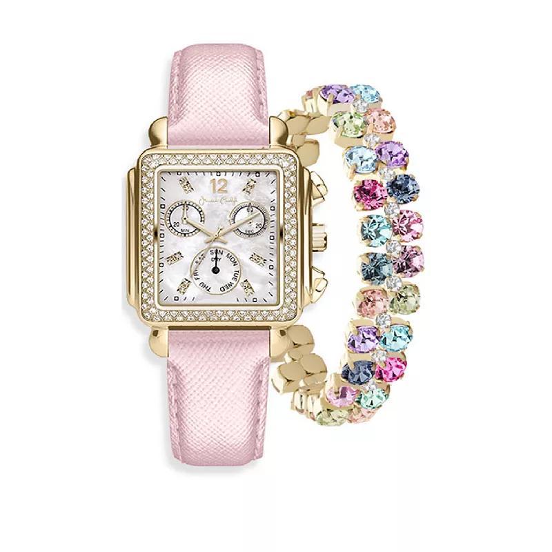 Jessica Carlyle Womens Pink Strap Watch & Multi-Color Crystal Bracelet Set Product Image