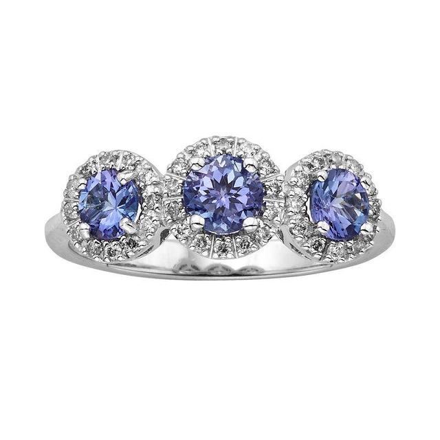 The Regal Collection 14k White Gold Genuine Tanzanite and 1/5-ct. T.W. Diamond 3-Stone Halo Ring, Womens Purple Product Image