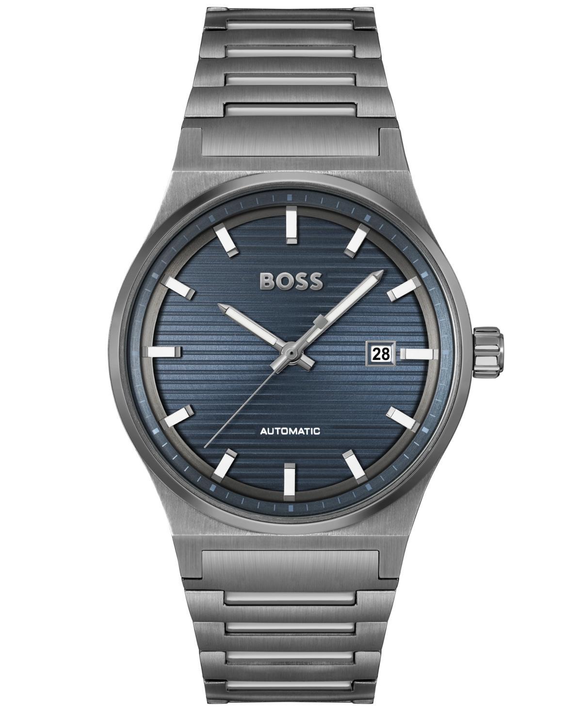 Hugo Boss Mens Candor Auto Automatic Ionic Plated Gray Steel Watch 41mm - Gray Product Image