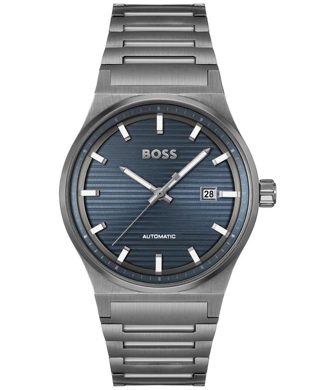 Hugo Boss Mens Candor Auto Automatic Ionic Plated Gray Steel Watch 41mm - Gray Product Image