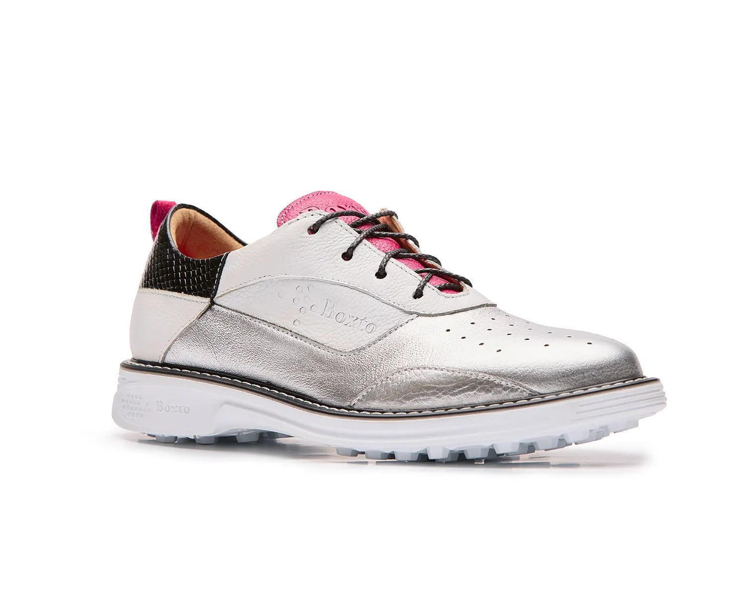 Boxto Golf Women's Inspiration Paris Spikeless Golf Shoes - White/Silver Product Image