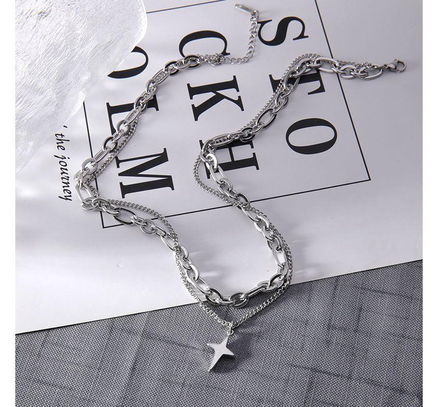 Star Pendant Layered Stainless Steel Necklace Product Image