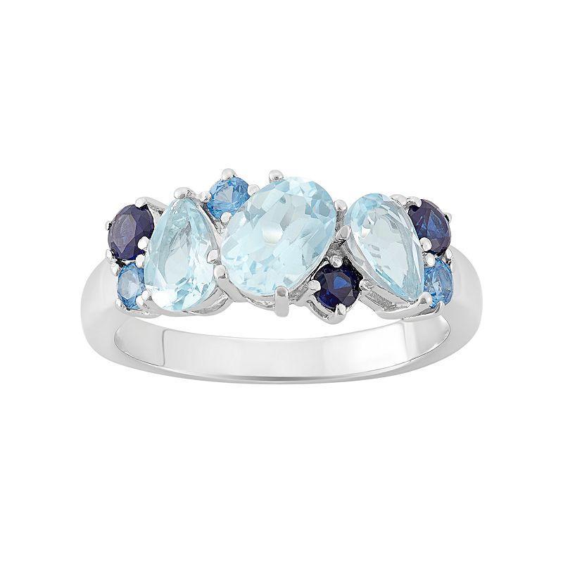 Blue Topaz Sterling Silver Cluster Ring, Womens Multicolor Product Image