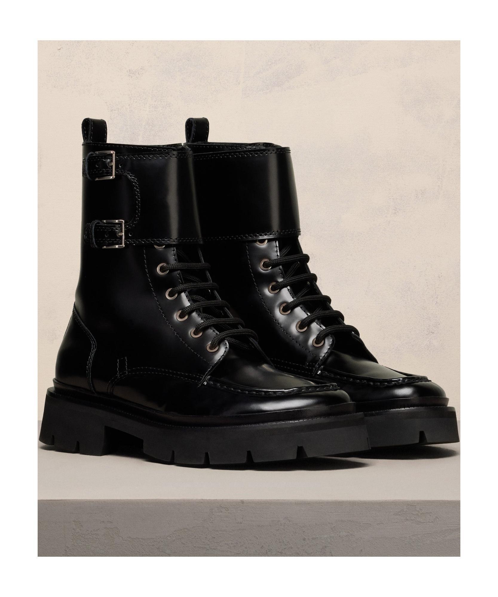 AMI ALEXANDRE MATTIUSSI Double-buckle Leather Boots In Black Product Image