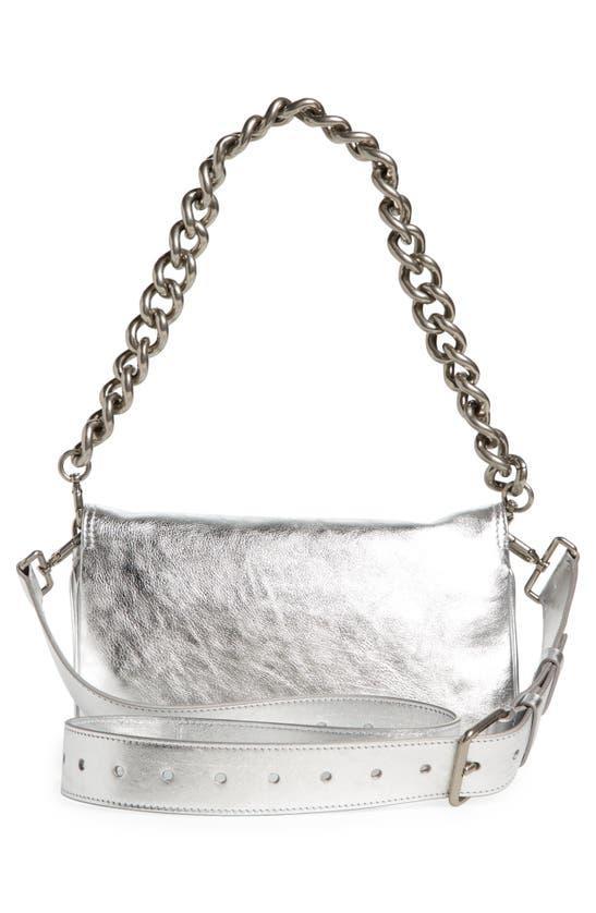 Small Bb Soft Flap Metallic Leather Crossbody Bag In Silver Product Image