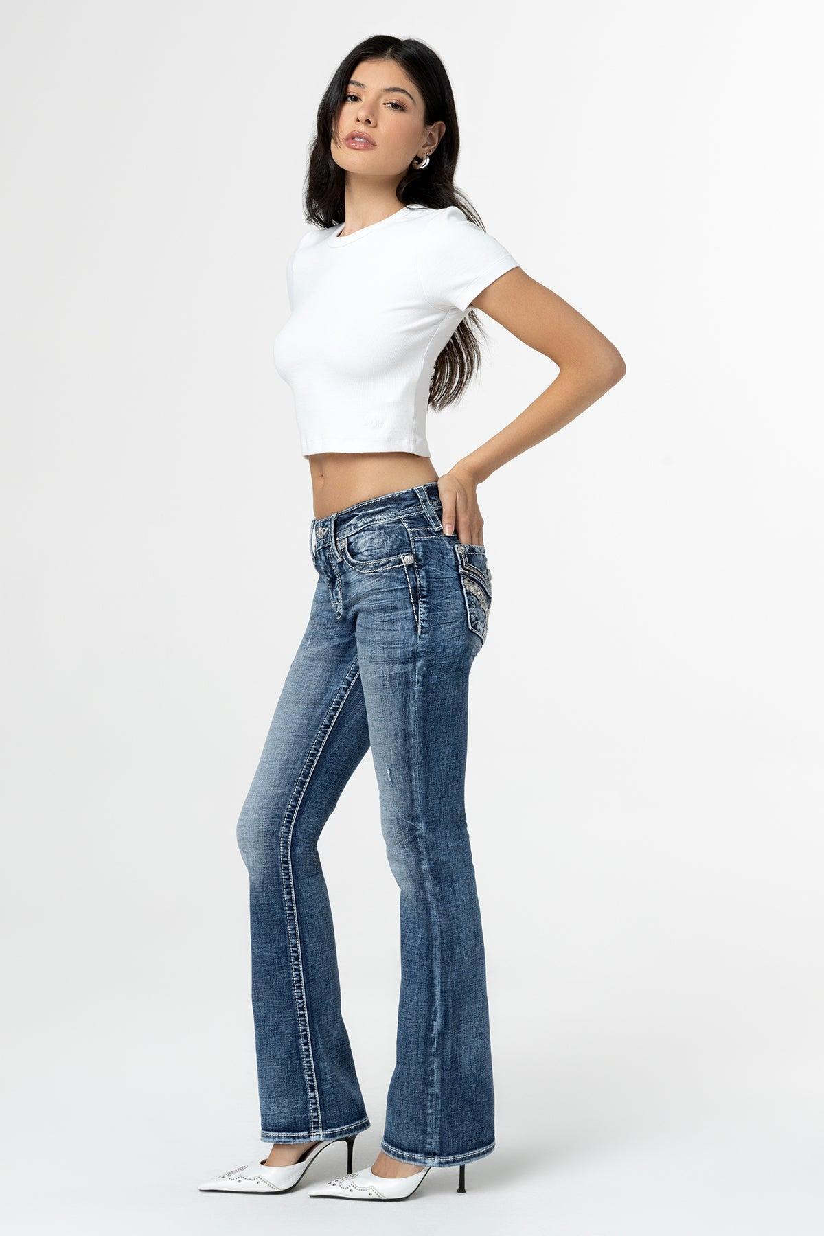 Pink and Blue Hues Bootcut Jeans Product Image