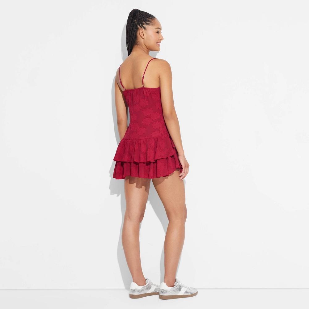 Womens Game Day Ruffle Mini Skater Dress - Wild Fable Cherry Red M Product Image