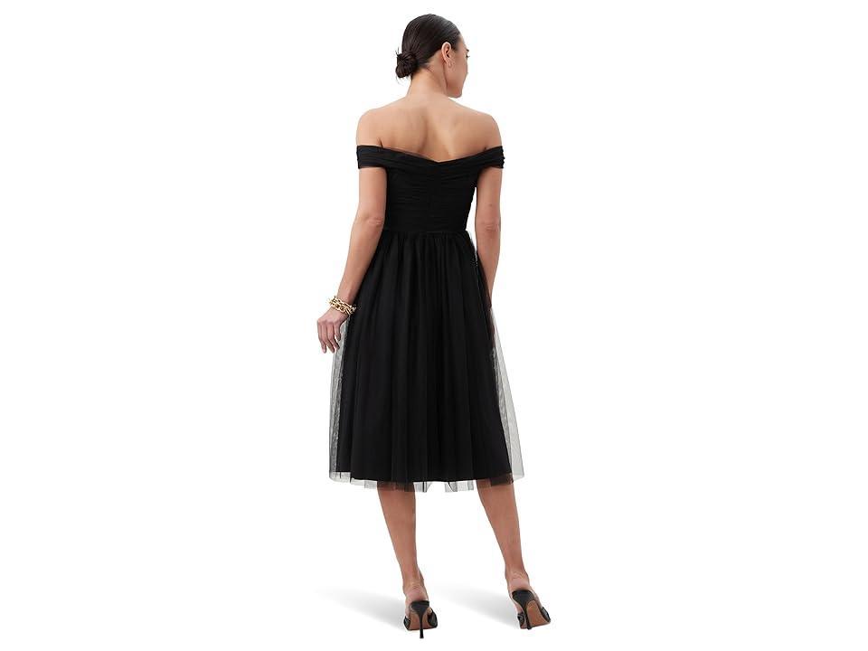 Trina Turk Renai Sweetheart Neck Off-the-Shoulder Short Sleeve A-Line Midi Tulle Dress Product Image