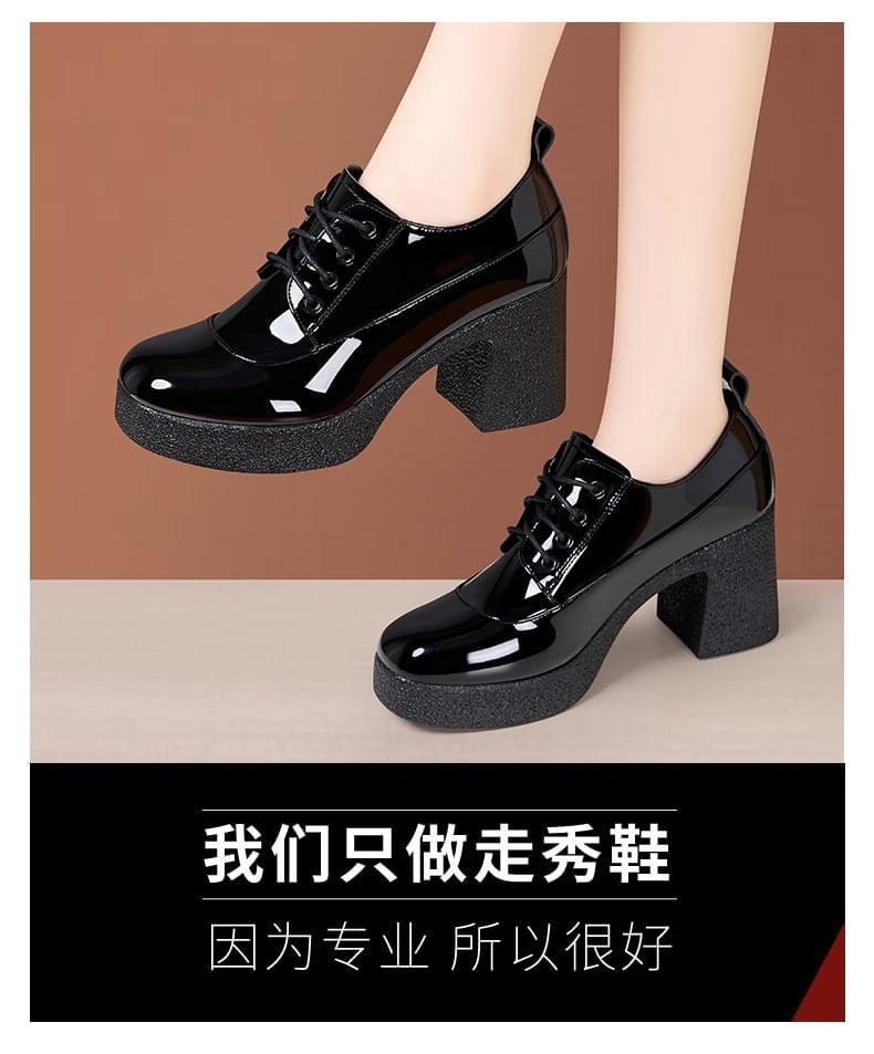 Block Heel Patent Lace-Up Shoes Product Image