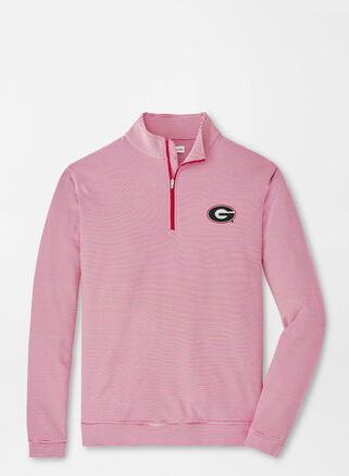 Peter Millar Mens Georgia Sugar Stripe Perth Performance Pullover | Color: Red / White | Size: L | UGA Product Image