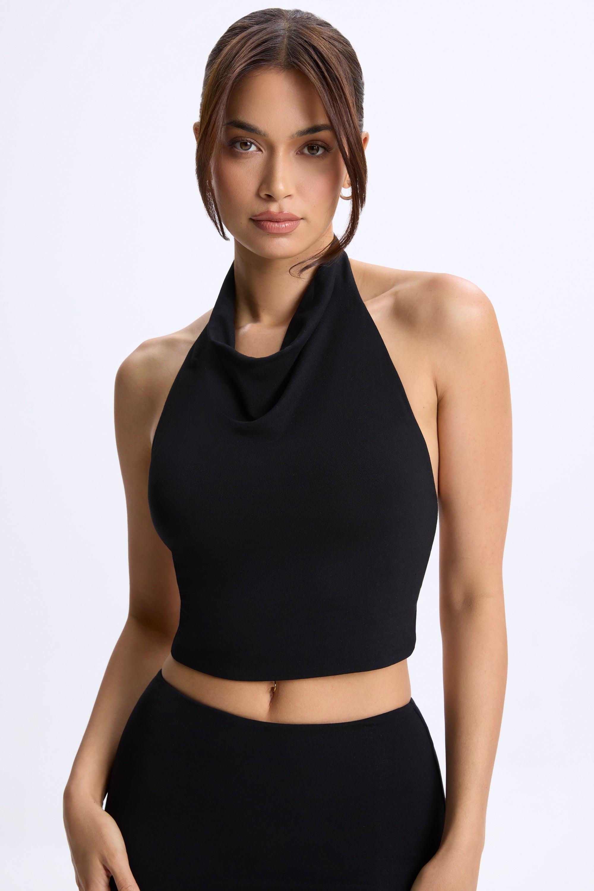 Cowl-Neck Open-Back Top in Black Product Image