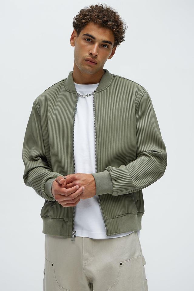 Gordon Faux Leather Bomber Jacket - Olive Product Image