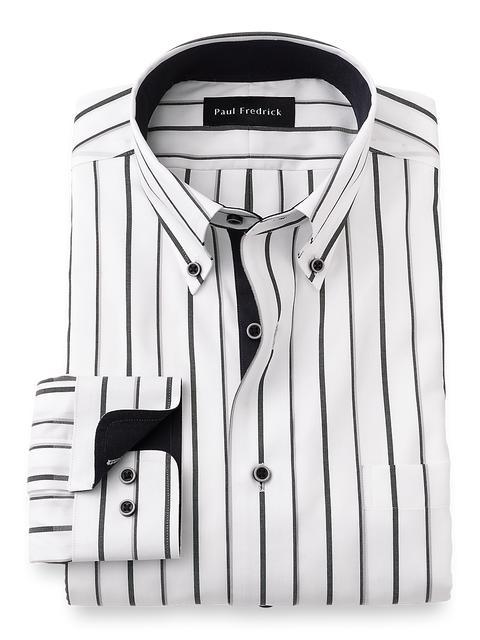 Non-Iron Cotton Stripe Dress Shirt With Contrast Trim - Black/white Product Image