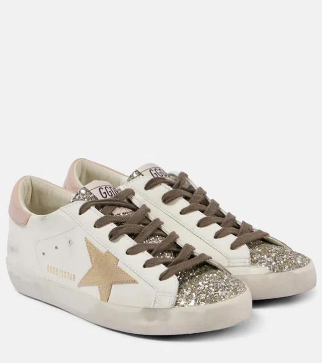 Super-star Glitter Leather Sneakers In White Product Image