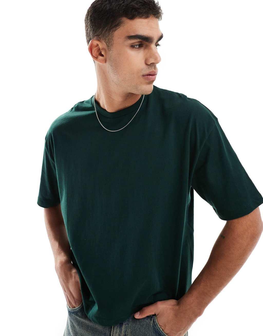 ASOS DESIGN oversized t-shirt in dark green with street back print Product Image