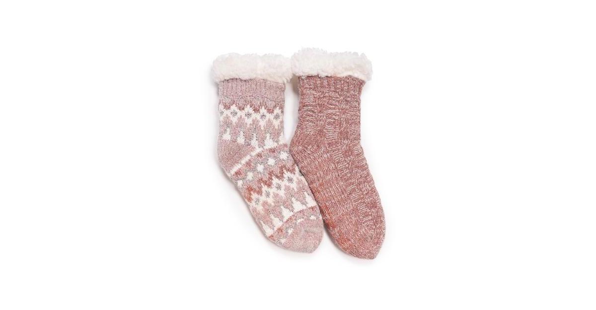 Womens 2-pk. MUK LUKS Ribbed Wool Boot Socks, Gray Pink Product Image