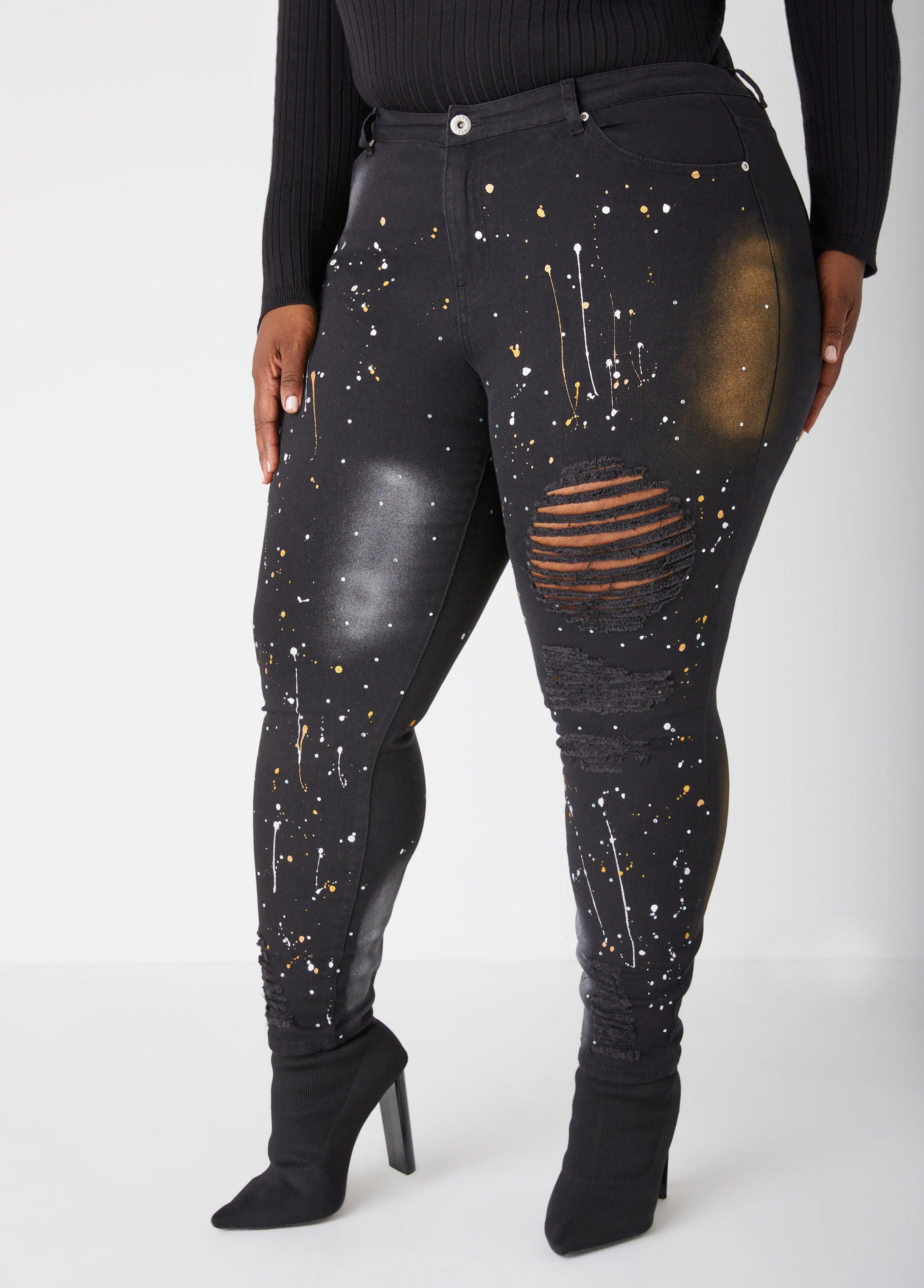 Plus Size Embellished Painted Skinny Jeans Ashley Stewart Product Image