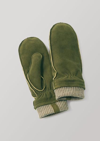 Hestra Raw Edge Chamois Mittens | Green Product Image