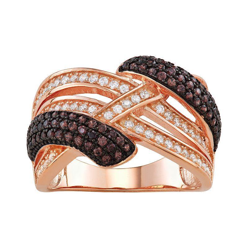 Designs by Gioelli Sterling Silver Mocha & White Cubic Zirconia Woven Ring, Womens Pink Tone Product Image